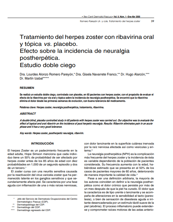 Eficacia de la ribavirina para el tratamiento del Herpes zóster